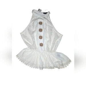 New Look Sleeveless Lace Crochet Embroidered Boho Festival Cream Blouse, S